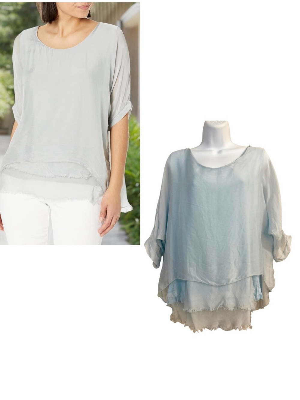 Light Blue Silk Chiffon Blouse Tunic Top Size Medium Sheer Romantic Femenine
